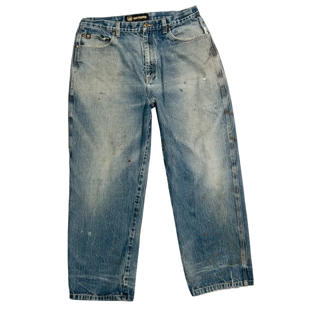 Vintage Reverb Wide Leg‎ Baggy Jeans Mens 38x34 Paint Splatter Stains Distressed